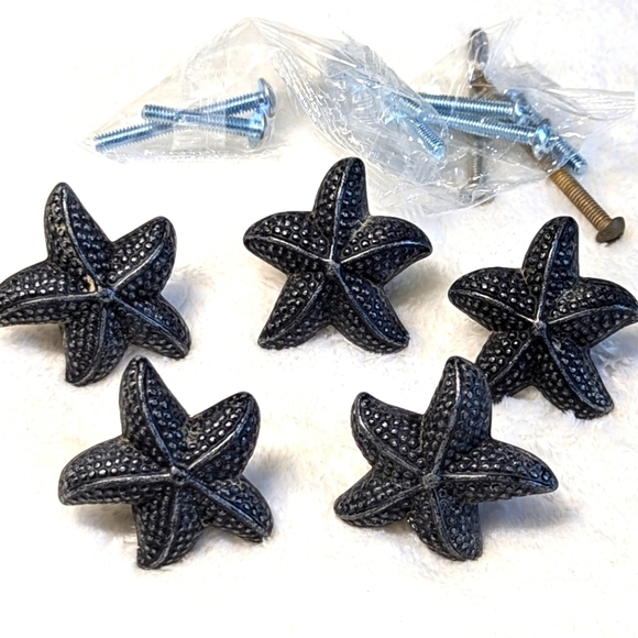Starfish Pewter Grey Starfish Drawer Pulls - Qty 5 with Hardware - Picture 6 of 6